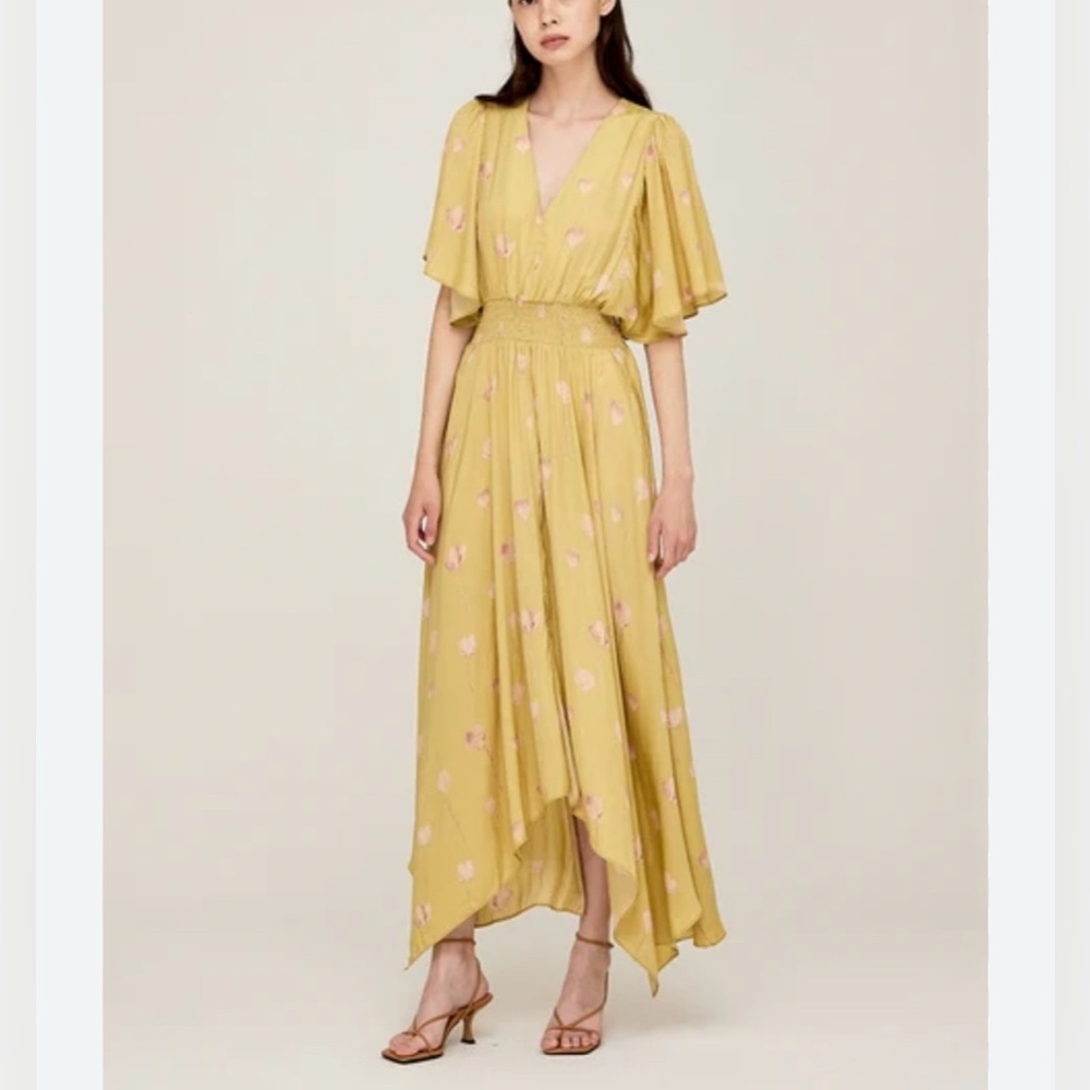Grade & Gather - women’s watercolor floral print maxi dress 1/2 sleeve V- neck S